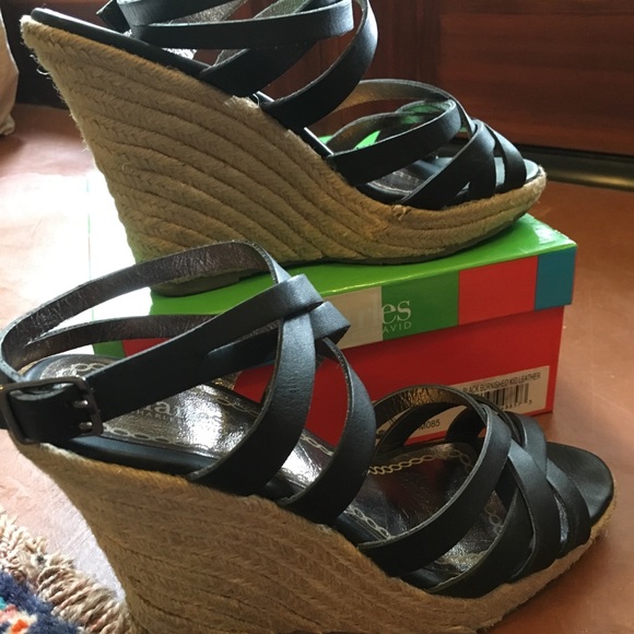 Charles David RUM Leather Espadrille Wedge Heels - Picture 5 of 8